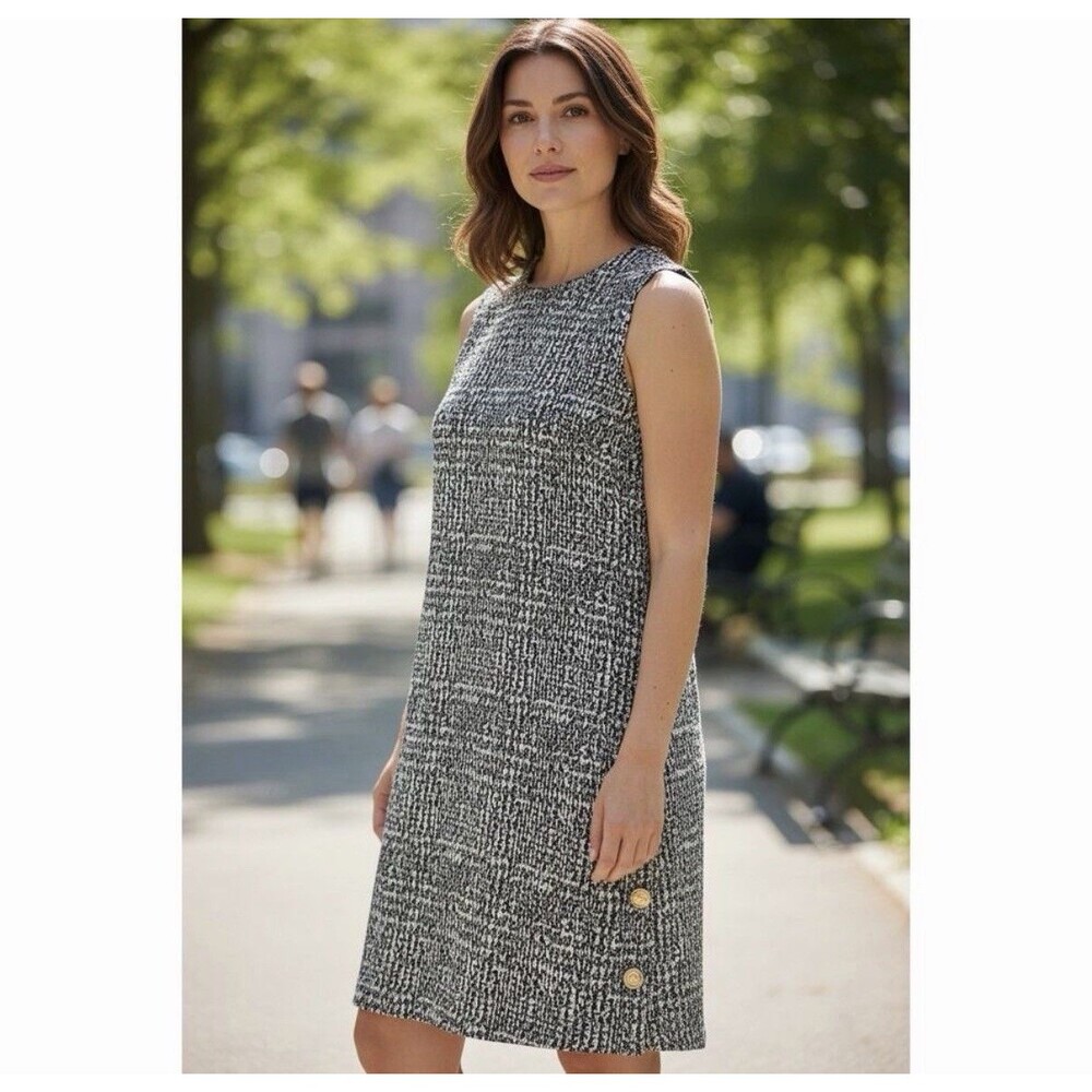 J. McLaughlin Alyssa Dress Black Ivory Houndstooth Shift Women’s S
